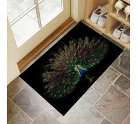 Elegant Peacock Door Mats 60 X 90 Cm, Washable Indoor Doormat Tpr Non-Slip, Dirt Trapper Front Door Mat Inside, Modern Minimalist Style Absorbent Entrance Rug For Entryway, Pets Dogs - Black
