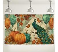 Elegant Peacock Fall Backdrop, Autumn Leaves Vintage Design Photography Background, Seasonal Harvest Party Decor for Thanksgiving Events 71x43 Inch