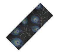 Elegant Peacock Feather Black printed yoga mat thin Thick 1 mm for women non slip, with Yoga bag tapete para ejercicio 71x26 inches