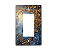 Elegant Peacock Light Switch Cover Plate/Outlet Covers, Blue and Gold Floral Design for Home Decor, Thermoplastic Wall Plates, Standard Size Single Rocker