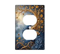 Elegant Peacock Light Switch Cover Plate/Outlet Covers, Blue and Gold Floral Design for Home Decor, Thermoplastic Wall Plates, Standard Size Single Duplex Outlet