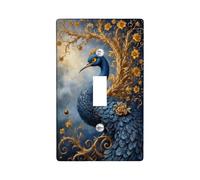 Elegant Peacock Light Switch Cover Plate/Outlet Covers, Blue and Gold Floral Design for Home Decor, Thermoplastic Wall Plates, Standard Size Single Toggle