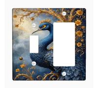 Elegant Peacock Light Switch Cover Plate/Outlet Covers, Blue and Gold Floral Design for Home Decor, Thermoplastic Wall Plates, Standard Size Toggle Rocker