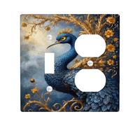 Elegant Peacock Light Switch Cover Plate/Outlet Covers, Blue and Gold Floral Design for Home Decor, Thermoplastic Wall Plates, Standard Size Toggle Duplex