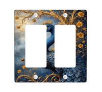 Elegant Peacock Light Switch Cover Plate/Outlet Covers, Blue and Gold Floral Design for Home Decor, Thermoplastic Wall Plates, Standard Size Double Rocker