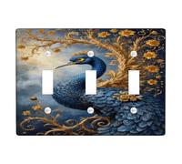 Elegant Peacock Light Switch Cover Plate/Outlet Covers, Blue and Gold Floral Design for Home Decor, Thermoplastic Wall Plates, Standard Size Triple Toggle