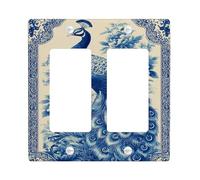 Elegant Peacock Light Switch Cover Plates/Outlet Covers, Navy Blue Floral Design for Home Decor, Thermoplastic Wall Plates, Standard Size Double Rocker