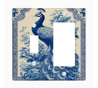 Elegant Peacock Light Switch Cover Plates/Outlet Covers, Navy Blue Floral Design for Home Decor, Thermoplastic Wall Plates, Standard Size Toggle Rocker