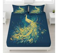 Elegant Peacock Small Double Fitted Sheets - 30 cm Deep, Luxury Peacock Feather Bedding Set, Soft Brushed Microfiber Fade Resistant Breathable Bed Sheet 120 x 190 cm