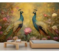 Elegant Peacock Wallpapers, Garden Floral Rose Peony Peacock Wallpaper Murals for Walls, Flower Birds Girls Wallpaper Living Room for Bedroom Art 400 X 280 cm