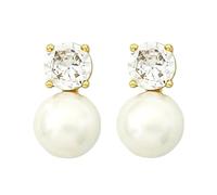 Elegant Pearl and Crystal Stud Earrings for Women, Classic Gold-Tone Drop Design