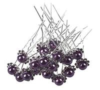 Elegant Pearl/Crystal Flower Diamante Bridal Hair Pins Dark Purple Nice Processing