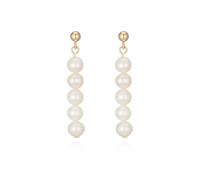Elegant Pearl Drop Earrings, 5-Pearl Linear Design, Gold-Tone Stud, White Multi-pearl Long Drop Earrings for Women