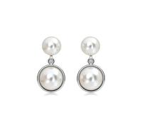 Elegant Pearl Drop Earrings with Silver Tone Metal, Classic Round Stud and Tassel Design for Women