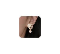 Elegant Pearl Flower Drop Earrings for Women, Cute Small Everyday Flower Pearls Dangle Earring Gift, Brass, No Gemstone