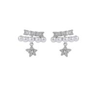 Elegant Pearl Star Dangle Rhinestone Ear Cuff Earrings for Women Luxury Huggie Vintage Silver Cluster Faux Pearls Cartilage Non Pierced Hoop Earring Dainty Layered Wedding Birthday Party Jewelry