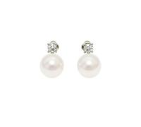 Elegant Pearl Stud Earrings with Sparkling Zircon Top for Women's Everyday and Formal Wear