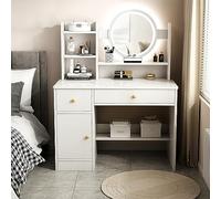 Elegant Pearl White Vanity Table Set with Mirror, Wooden Makeup Desk & Stool, Perfect Dressing Table for Bedroom, Ideal for Girls & Women (Type A)