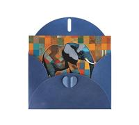 Elegant Pearlized Blue YYHWHJDE African Elephant Patchwork Pattern Greeting Card 6x4 in for Christmas, Birthdays, Weddings, and More