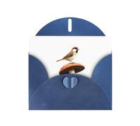 Elegant Pearlized Blue YYHWHJDE Sparrow perched on a mushroom Pattern Greeting Card 6x4 in for Christmas, Birthdays, Weddings, and More