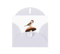 Elegant Pearlized White YYHWHJDE Sparrow perched on a mushroom Pattern Greeting Card 6x4 in for Christmas, Birthdays, Weddings, and More