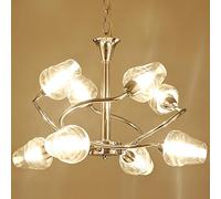Elegant Pendant Light Dynamic Curved White Chrome Metal Pendant Round Spiral Hanging Lighting 8th Lights Chandelier with Glass Lampshade Wohnzimmerlampe Loft Lamp 56 cm G9 Comfortable