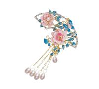 Elegant Peony Brooch With Drop Oil Accent And Tassels Design For Traditional Costumes And Special Occasions Wedding Ceremony Brooch