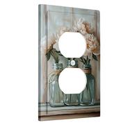 Elegant Peony Floral Light Switch Cover Plates/Outlet Covers, Soft White Flowers Design for Home Decor, Thermoplastic Wall Plates, Standard Size Single Duplex Outlet