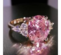 Elegant Pink Crystal Cubic Zircon Women Ring Princess Wedding Punk Band Rose Gold Color Female Finger Ring Engagement Party-8,Black, OZZKI, Black, 7