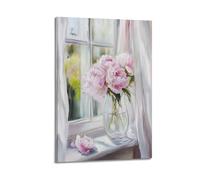 Elegant Pink Floral Botanical Peony Canvas Wall Art Hanging Paintings Poster Modern Oil Painting Artwork Suitable for Bedroom Living Room Indoor Decor 24x36inch(60x90cm)
