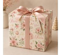 Elegant Pink Floral Christmas Gift Wrap with Custom Name - Luxury Personalised Christmas Wrapping Paper for Girls, Women & Family Gifts - Premium Festive Gift Wrap (1 Meter)