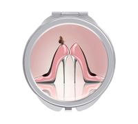 Elegant Pink High Heel Shoes with Butterfly Folding Make Up Mirror, Compact 2X/1X Magnification Mirror, Women Portable Travel Makeup Mirror 2.4 x 2.4 inch