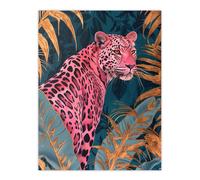 Artery8 Elegant Pink Leopard in Blue Gold Tropical Jungle Living Room Extra Large XL Wall Art Poster Print