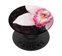 Elegant Pink Orchid Flower Aesthetic on Black Background PopSockets Adhesive PopGrip