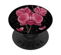 Elegant Pink Orchid Flower Aesthetic on Black Background PopSockets Adhesive PopGrip