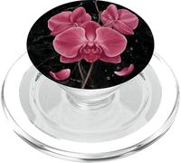 Elegant Pink Orchid Flower Aesthetic on Black Background PopSockets PopGrip for MagSafe