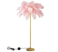 Elegant Pink Ostrich Feather Floor Lamp - Modern Standing Light for Bedroom & Living Room, Stylish Design with Foot Switch for Ambient Lighting and Home Décor
