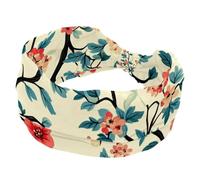 Elegant Pink Red Florals Twigs Stretchy Headbands for Women, Non-Slip Hair Bands Fashion Sports Turban for Yoga Workout Daily Use