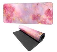 Elegant Pink Rose and Gold Marble Mouse Pad - 31.5" x 11.8" Extended Desk Mat with Abstract Floral Design - Luxurious Non-Slip Surface for Office & Home Decor
