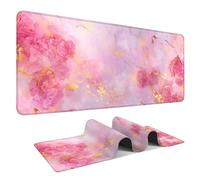 Elegant Pink Rose and Gold Marble Mouse Pad -35.43" x 15.75" Extended Desk Mat with Abstract Floral Design - Luxurious Non-Slip Surface for Office & Home Decor