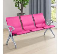 Elegant Pink Synthetic Leather 3-Seat Waiting Bench with Backrest & Armrests, Fully Closed Beam, Stylish Lounge Seating for Office & Waiting Areas
