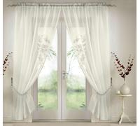 Elegant Plain Voile Panel Curtains PAIR, Sheer Light-Diffusing Window Treatments with FREE Tie Backs Luxury Living Ivory 150cm width x 137cm drop