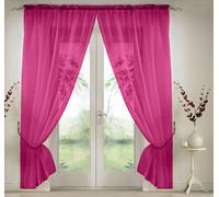 Elegant Plain Voile Panel Curtains PAIR, Sheer Light-Diffusing Window Treatments with FREE Tie Backs Luxury Living Cerise 150cm width x 183cm drop