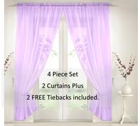 Elegant Plain Voile Panel Curtains PAIR, Sheer Light-Diffusing Window Treatments with FREE Tie Backs Luxury Living Lavender 150cm width x 183cm drop