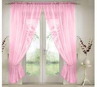 Elegant Plain Voile Panel Curtains PAIR, Sheer Light-Diffusing Window Treatments with FREE Tie Backs Luxury Living Pink 150cm width x 122cm drop
