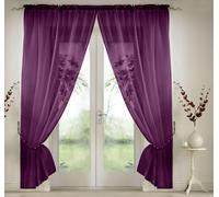Elegant Plain Voile Panel Curtains PAIR, Sheer Light-Diffusing Window Treatments with FREE Tie Backs Luxury Living Purple 150cm width x 122cm drop