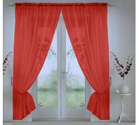 Elegant Plain Voile Panel Curtains PAIR, Sheer Light-Diffusing Window Treatments with FREE Tie Backs Luxury Living Red 150cm width x 137cm drop