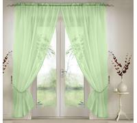 Elegant Plain Voile Panel Curtains PAIR, Sheer Light-Diffusing Window Treatments with FREE Tie Backs Luxury Living Lime 150cm width x 137cm drop