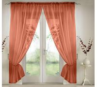 Elegant Plain Voile Panel Curtains PAIR, Sheer Light-Diffusing Window Treatments with FREE Tie Backs Luxury Living Terracotta 150cm width x 122cm drop