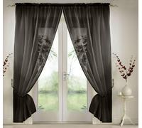Elegant Plain Voile Panel Curtains PAIR, Sheer Light-Diffusing Window Treatments with FREE Tie Backs Luxury Living Black 150cm width x 183cm drop
